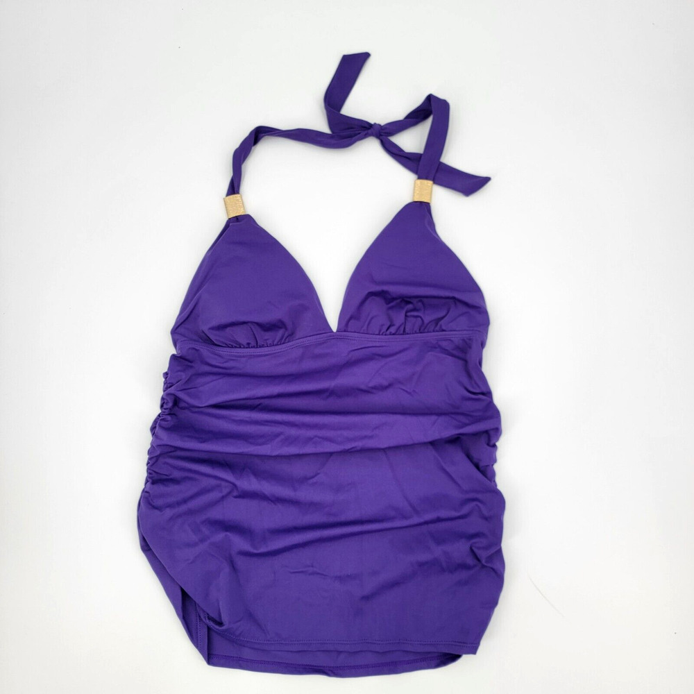 Tropical Escape Women's 12 US Purple Halter Strap Triangle Tankini Top Ruched